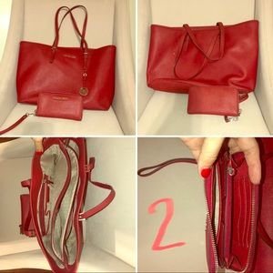 Michael Kors red Jet SetTote and matching wallet